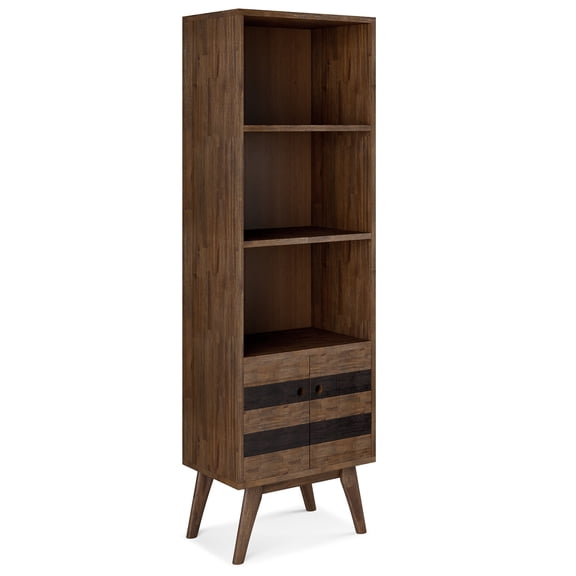 Simpli Home Clarkson SOLID ACACIA WOOD 70 inch x 22 inch Contemporary Bookcase with Storage in Rustic Natural Aged Brown