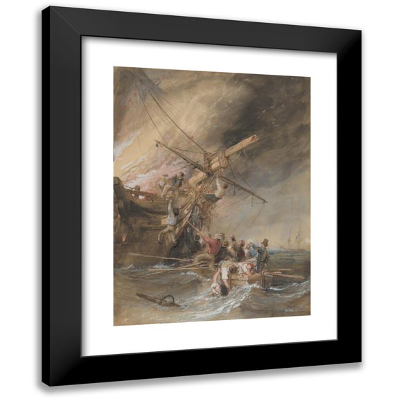 Clarkson Stanfield 11x14 Black Modern Framed Museum Art Print Titled - Fire at Sea (1820-46)