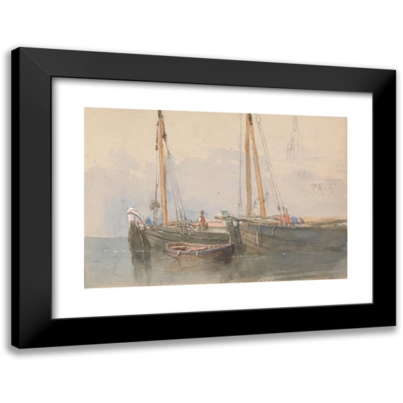 Clarkson Stanfield 14x11 Black Modern Framed Museum Art Print Titled - Three Boats (1863)