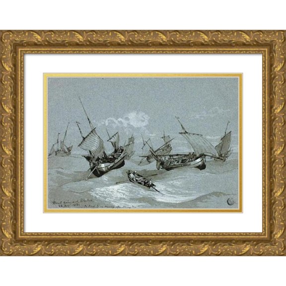 Clarkson Stanfield 24x18 Gold Ornate Framed and Double Matted Museum Art Print Titled - Boats Going Out, Entretat (1858)