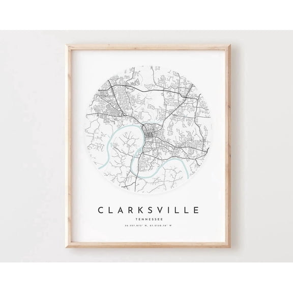 Clarksville Map Print Clarksville Map Poster City Wall Art Tn Road Map Tennessee Print Street Map Decor Office Gift L643V4 Wall Art