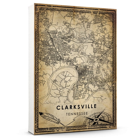 Clarksville Vintage Map Prints Canvas, Tennessee Map Art Canvas, Canvas, Clarksville Map City style Watercolor art Canvas