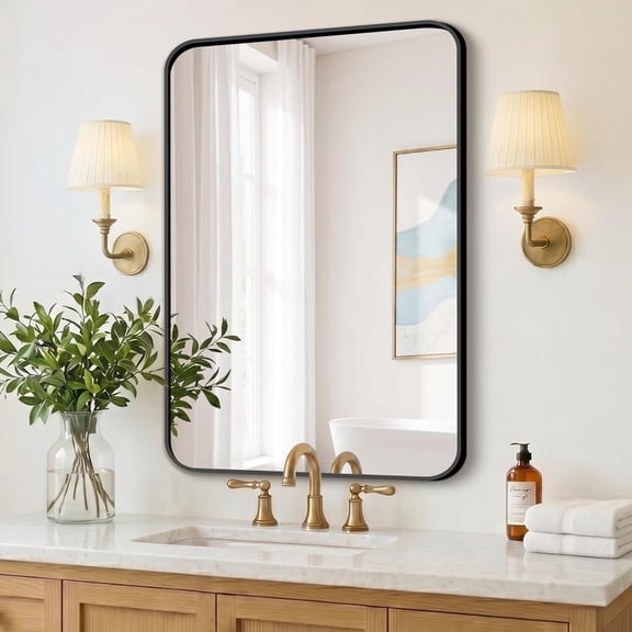 Clarvion 24"x36" Rounded Edge Rectangle Bathroom Mirror Wall Mounted Vanity Mirror,Black