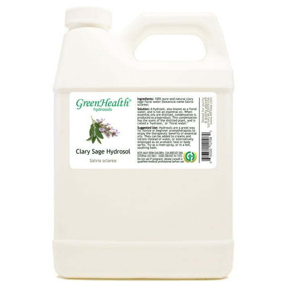 Clary Sage Hydrosol - 32 fl oz - White Plastic Jug w/ Cap - GreenHealth
