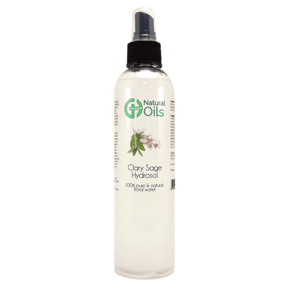 Clary Sage Hydrosol - 8 fl oz - Clear Plastic Bottle w/ Black Spray Cap - GreenHealth