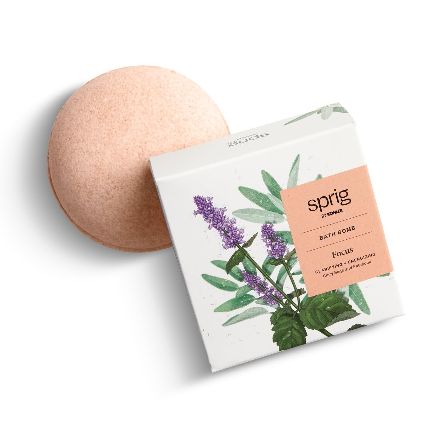Clary Sage + Patchouli bath bomb, hypoallergenic. Made with natural