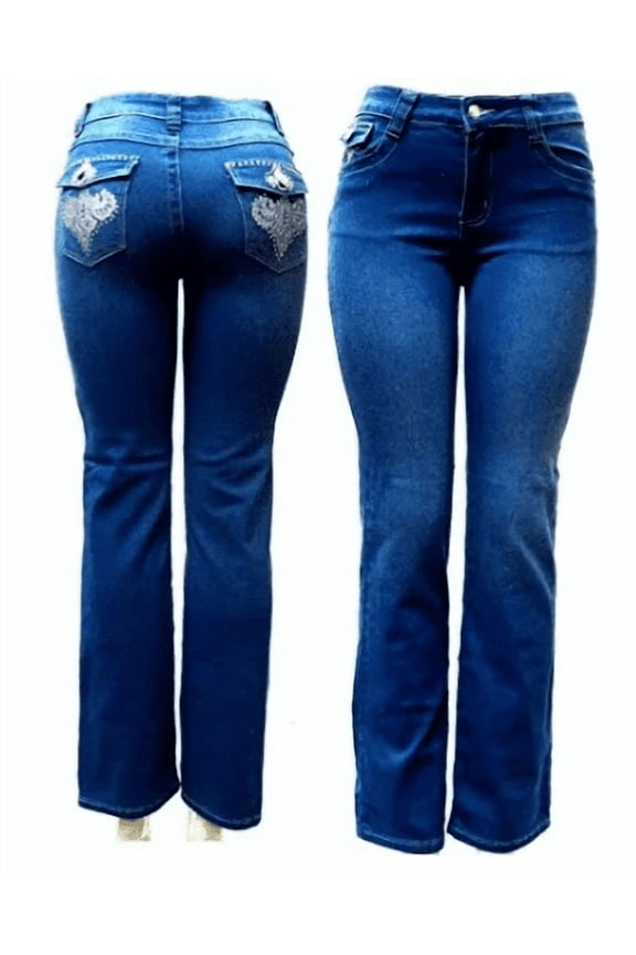 Premium Women's Boot cut Rhinestone Mid Rise Bootcut Stretchy Denim Jeans Pants