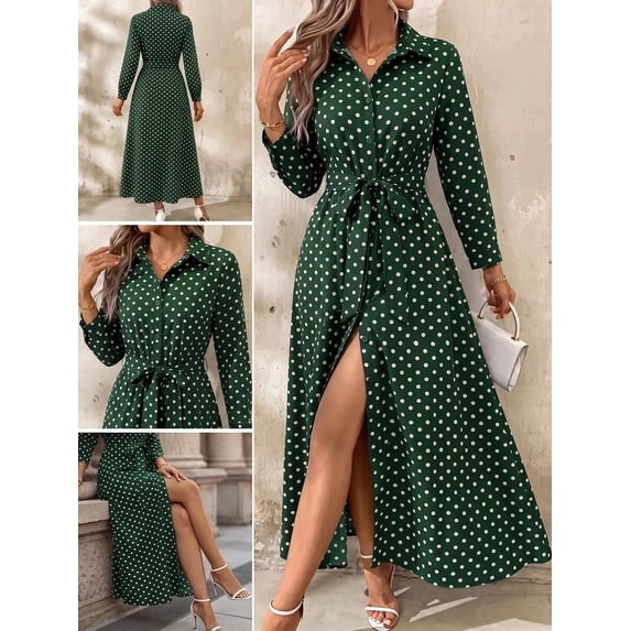 Clasi New Elegant Minimalist Women's Shirt Collar Tie-Up Dress,Sage Clasi New Elegant Minimalist Women's Shirt Collar Tie-Up Dress,Sage