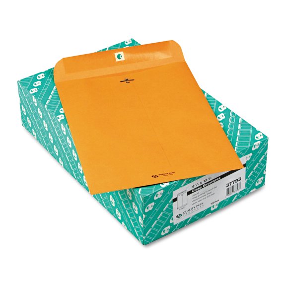 9.5 in. x 12.5 in. 32 lbs. Bond Weight #12 1/2 Square Flap Clasp/Gummed Closure Clasp Envelope - Brown Kraft (100/Box)