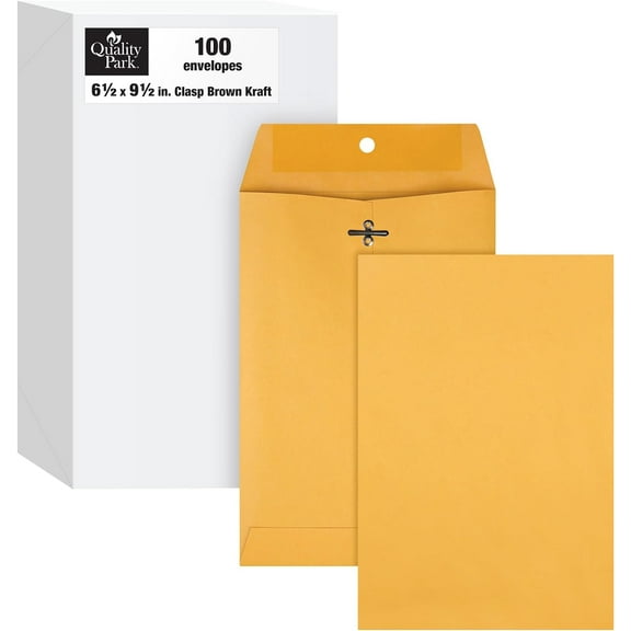 Clasp Envelopes, 6.5 x 9.5 Inch Brown Kraft Catalog Envelopes, for Mailing Small Business Papers, Gummed Closure, Box of 100 (QUA37863)