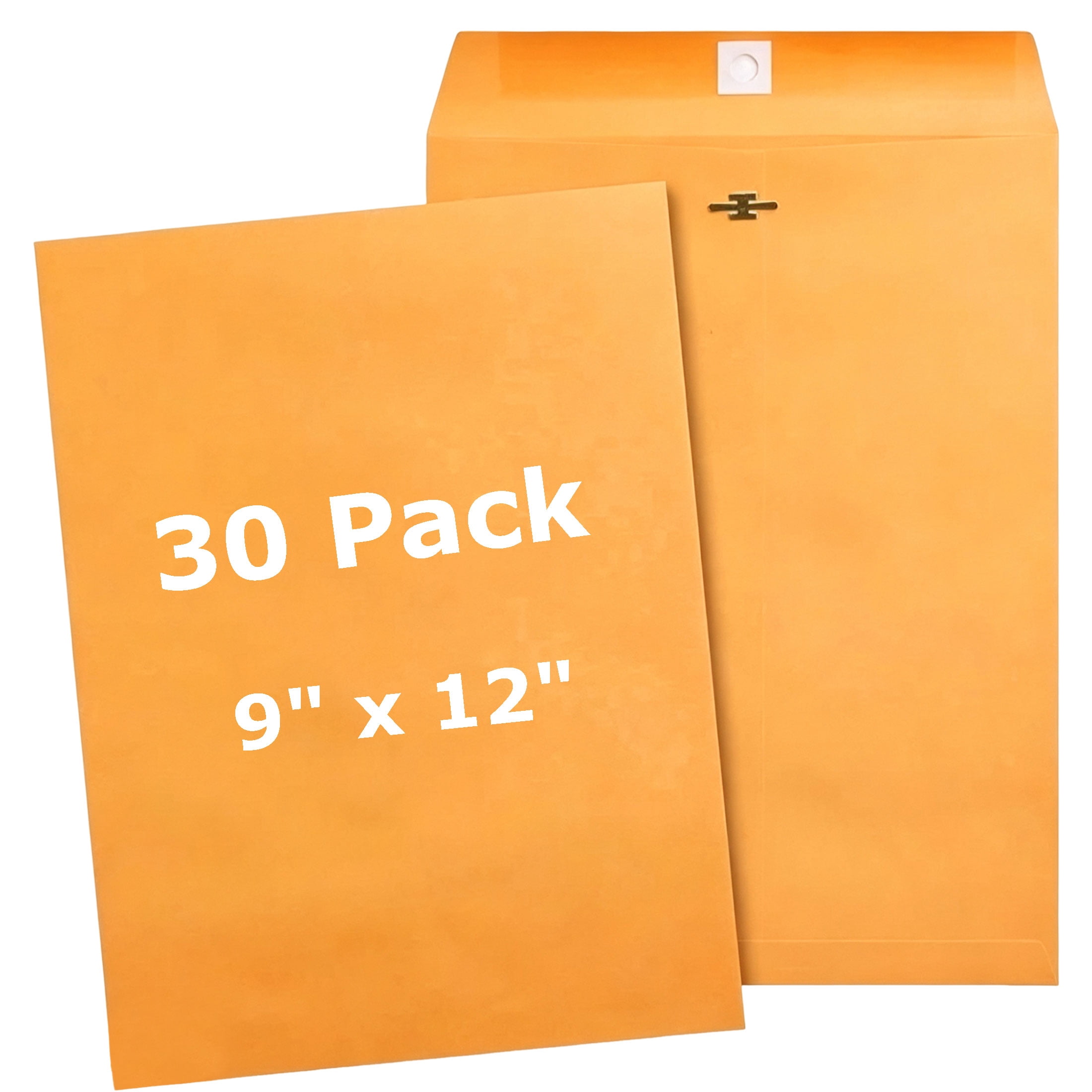 9 x 12 Inch Kraft Clasp Envelopes, 30 Pack Brown Envelopes with Metal Clasp & Gummed Seal, Reusable Document Mailing Envelopes for Office, Home, School Filing & Storage