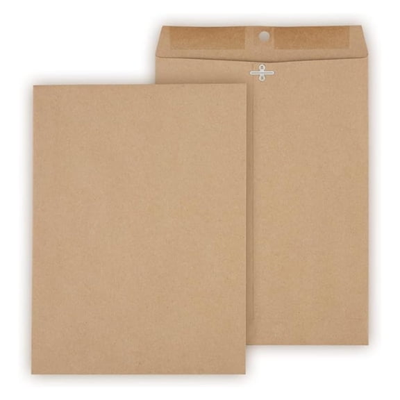 Clasp Envelopes 9x12 Inch, 100 Pack - Brown Mailing Envelopes with Metal Clasp & Gummed Flap, 28lb Paper Catalog Envelopes for Documents