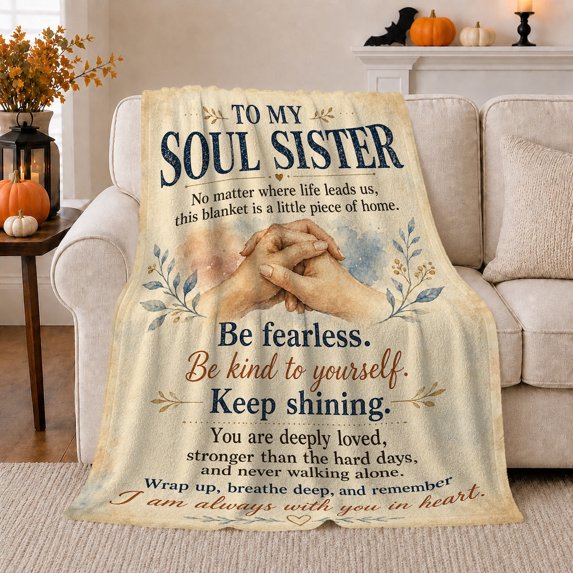 Clasped Hands Illustration, Cozy Typography Art Scene, Warm Flannel Blanket for Living Room and Reading Nook with Detailed Artwork, Art Lovers Appreciation Gift, Artistic Home Decor