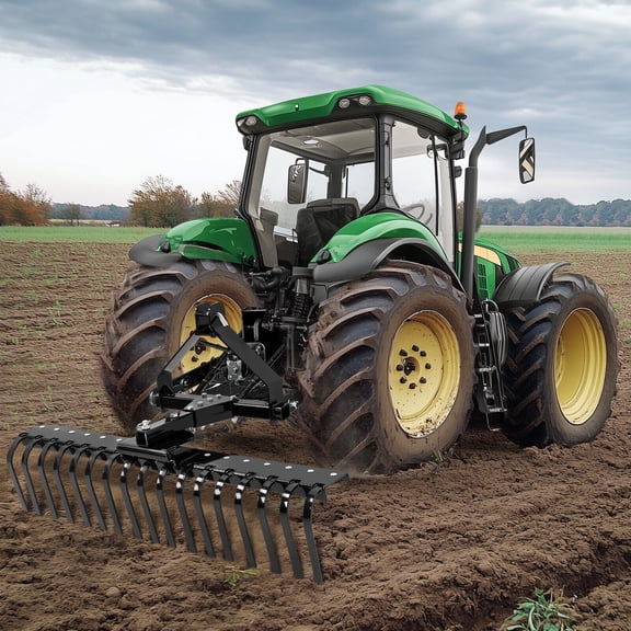 Class 0 Tractor 50" 3 Point Landscape Stone Rake Can For Soil Gravel Lawn