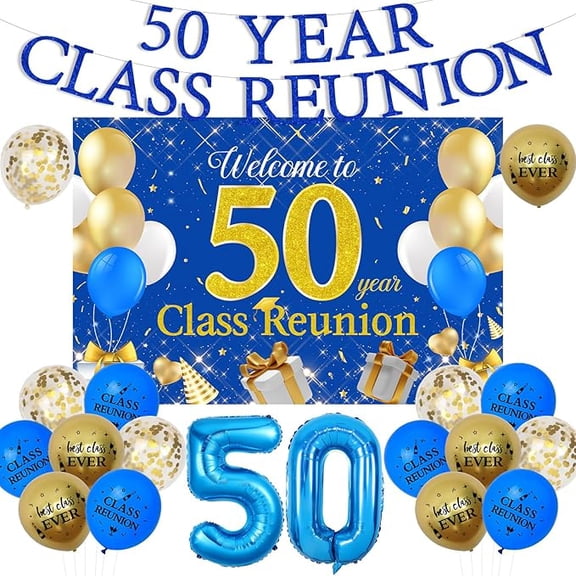 Class of 1975 Reunion Decorations Blue 50 Year Class Reunion Decorations 50 Year Class Reunion Backdrop Class of 1975 Reunion Banner for 50th High School Reunion Decorations