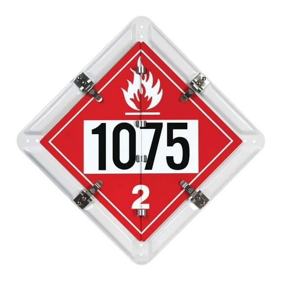 Class 2 Flammable Gas UN 1075 Aluminum Placard, 1-, Numbered, 13.75" x 13.75" White Back Plate, Rounded Corners,