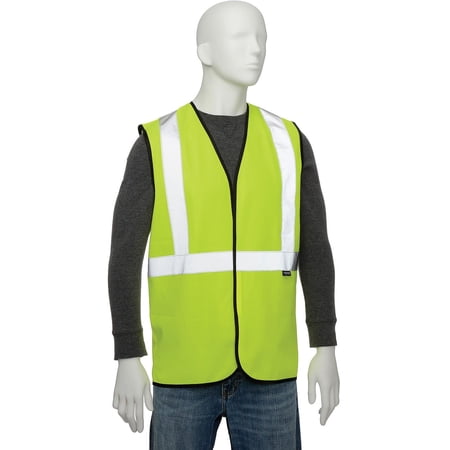 Global Industrial Class 2 Hi-Vis Safety Vest 2"" Reflective Strips Solid Lime Si