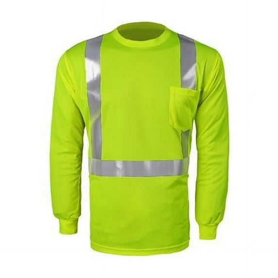 Class 2 High-Viz Long Sleeve Birdseye T-Shirt, Lime - Medium