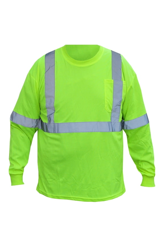 Class 2 Long Sleeve Shirt. Safety Green With Reflective Tape. Part Number 9051LONG-L. Size Large