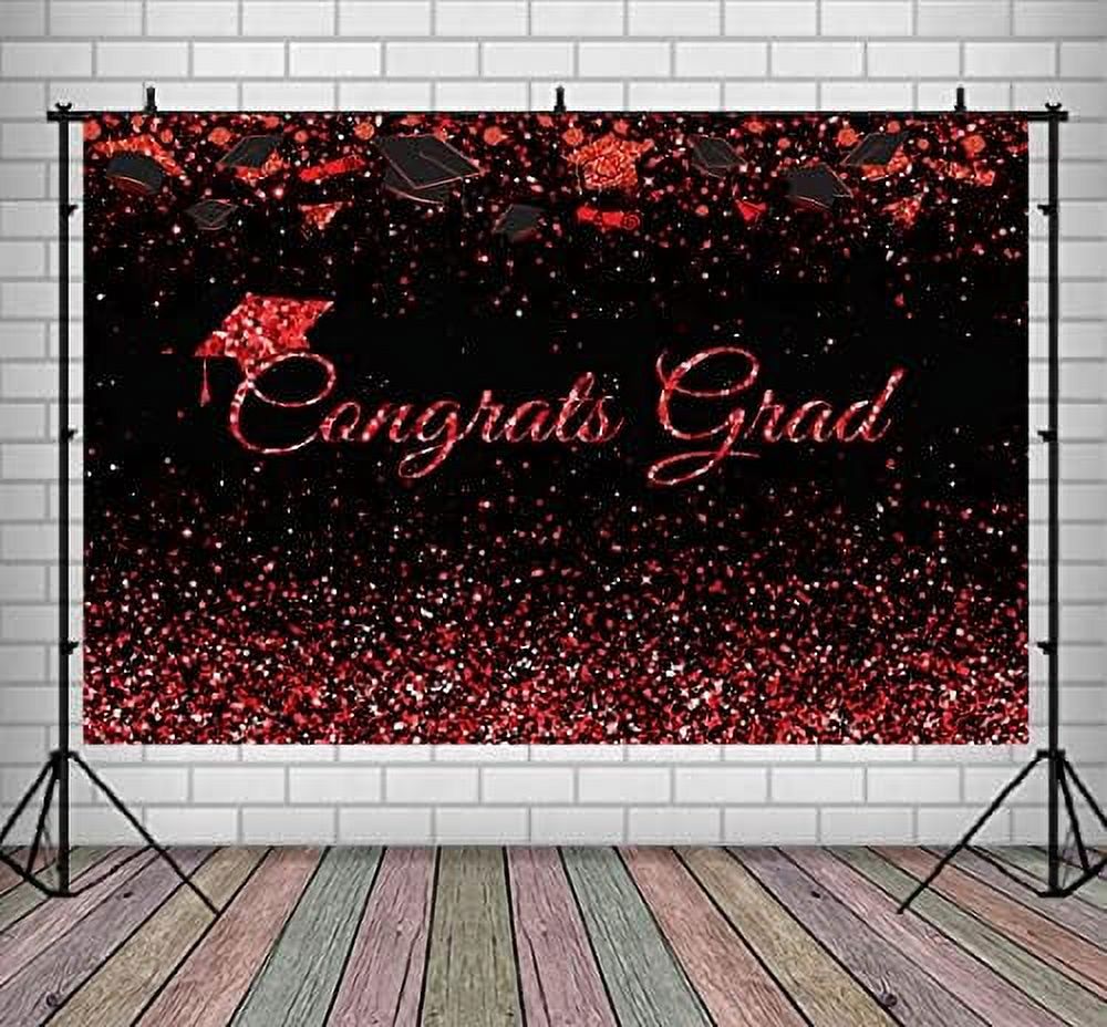 Class of 2023 Congrats Grad Black and Red Glitter Backdrop Congratulate
