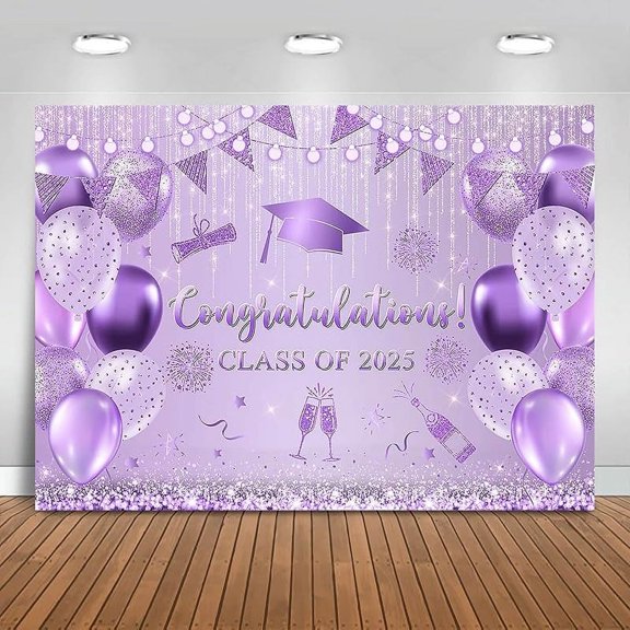 Class of 2025 Backdrop Black and Silver Congratulations Graduation Background Party Decorations 2025 Congrats Grad Prom Party Banner Photo Booth Props
