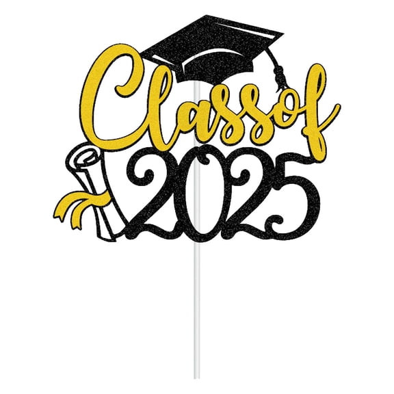 Class of 2025 Cake Topper Glitter Floral Bouquet Toppers Vase Inserts & Background Sign Graduation Party Decorations Congrats Grad Happy Graduation Party Cake Supplies Decor
