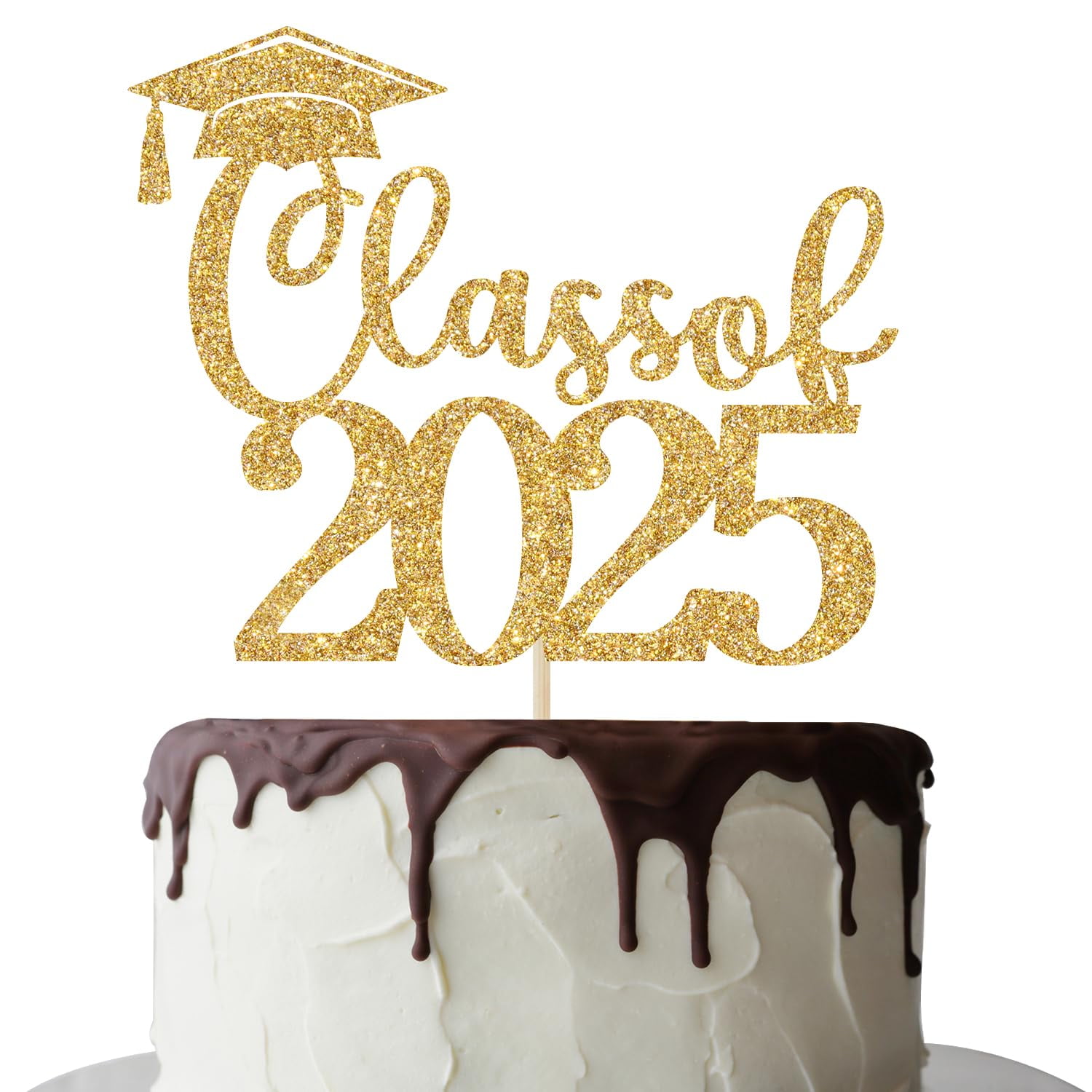 Tortenaufsatz „Congratulations On Graduation 2025“ – Glitzer-Girl-Design, Aus Karton, Gold, Für Abschlussfeier