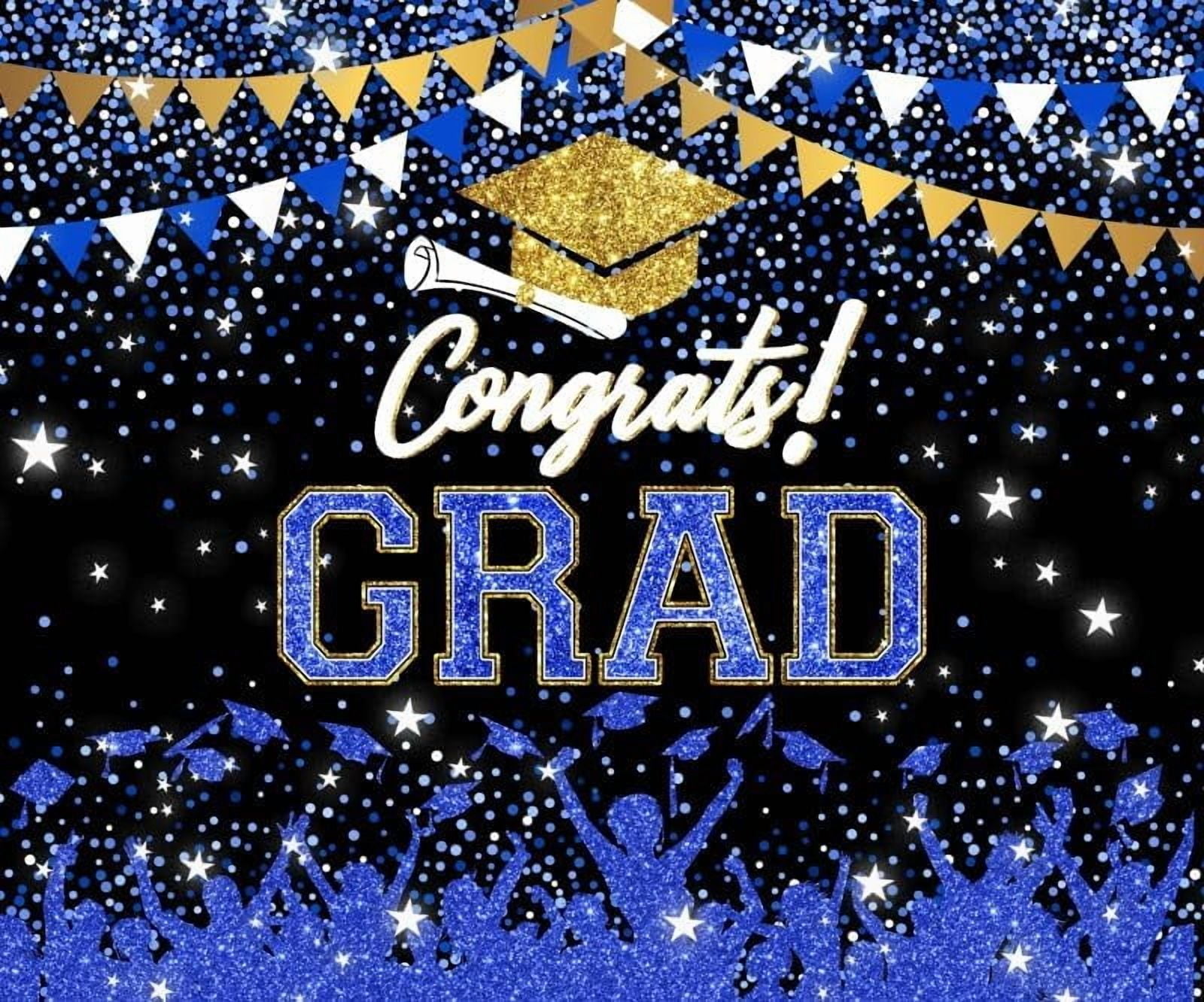 Class of 2025 Graduation Backdrop Blue 2025 Congrats Grad Decorations Background Golden Bachelor Cap Congratulations Graduate Student Celebration Baby Shower Banner Photo Booth