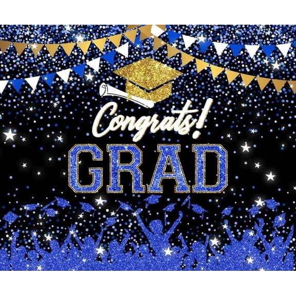 Class of 2025 Graduation Backdrop Blue 2025 Congrats Grad Decorations Background Golden Bachelor Cap Congratulations Graduate Student Celebration Baby Shower Banner Photo Booth