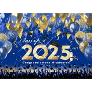 Class of 2025 Graduation Backdrop Blue and Gold Balloons Congratulations Graduates Background Congrats Grad College Prom Party Banner Photo Booth Props