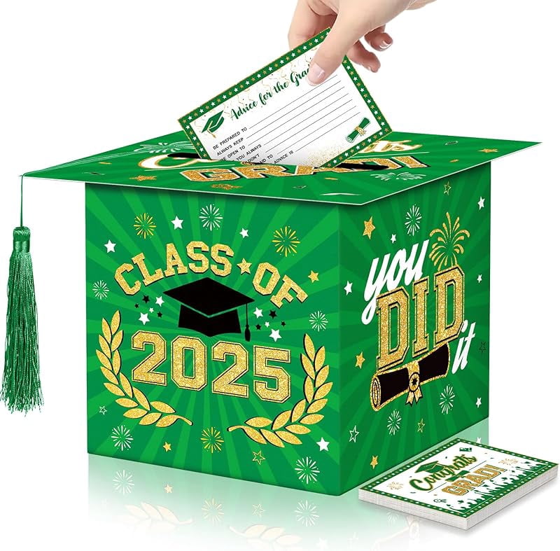 Class of 2025 Graduation Card Box Rose Gold Congrats Grad Cap Shaped ...