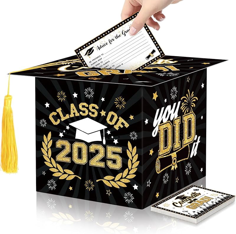 Class of 2025 Graduation Card Box Rose Gold Congrats Grad Cap Shaped ...