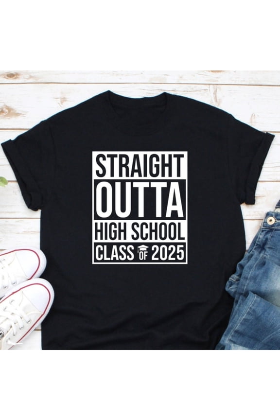Class of 2025 Graduation Tee - Straight Outta High School, Senior Shirt, Regular-Fit Cotton T-Shirt for Men, Machine Washable, Casual Wear | Classic Tshirt | Durable Print, Graduation Shirts