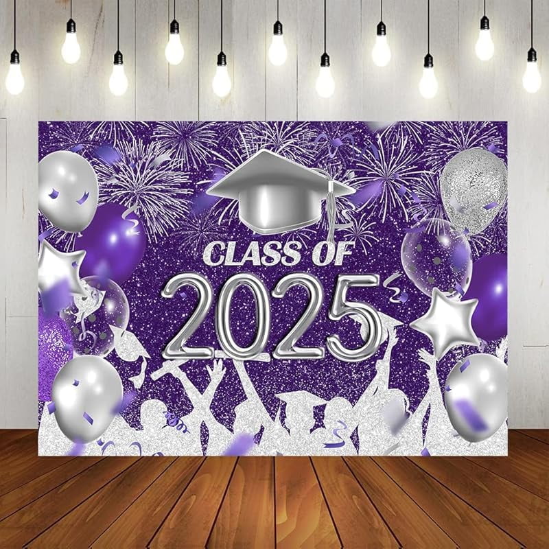Class of 2025 Party Photography Backdrop Royal Blue and Silver Congrats ...