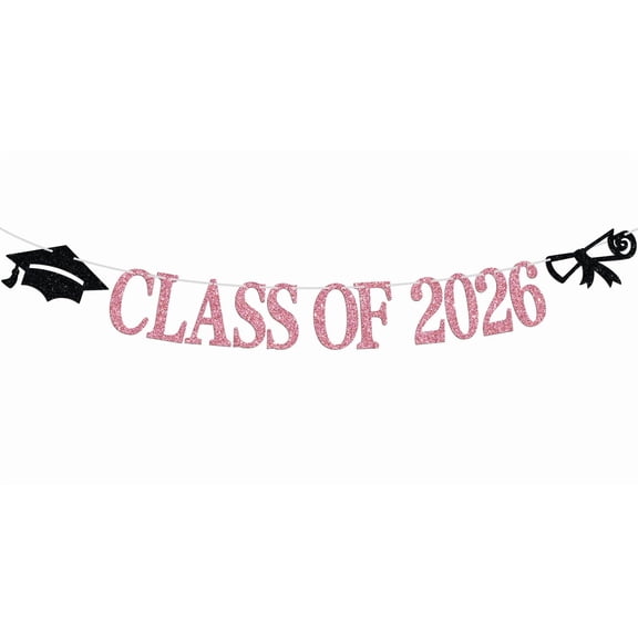 Class of 2026 Banner, Congrats Grad Bunting Sign for 2026 High School College Graduation Bachelor Master Party Decorations Supplies, Black and Pink Glitter