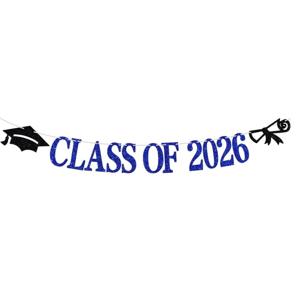 Class of 2026 Banner, Congrats Grad Bunting Sign for 2026 High School College Graduation Bachelor Master Party Decorations Supplies, Black and Silver Glitter