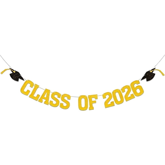 Class of 2026 Banner, Congrats Grad Bunting Sign for 2026 High School & College Graduation Decorations, 16x16 Inch Sparkling Gold Party Decor for Graduation Party Decorations & Dance Floor