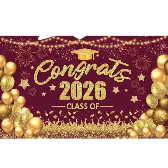 Class of 2026 Banner Congrats Graduation Decorations - Large Maroon and Gold Graduation Backdrop, Congratulations Banner Dark Red Burgundy Grad Party Decorations Class of 2026-72x44 Inch