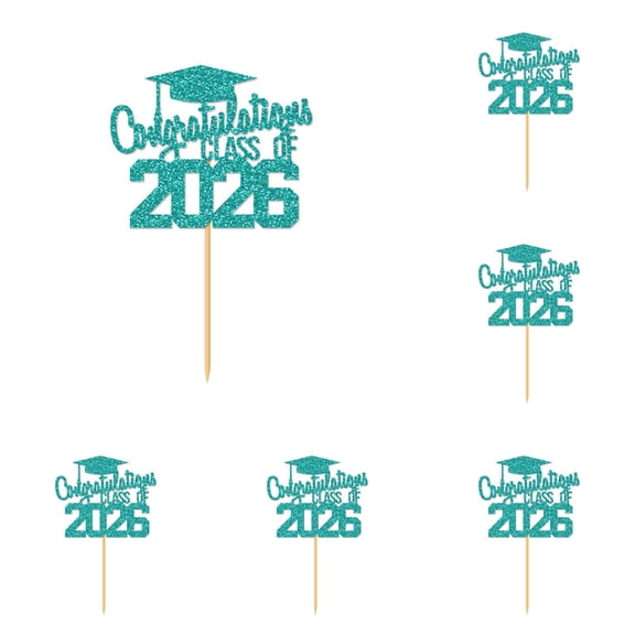Class of 2026 Cake Topper Congratulations Grad Glitter Decor, 2026 Graduation Cake Decorations for High School College Party, Finish School Celebration Gift and Party Supplies, 6PCS
