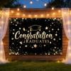 Class of 2026 Congrats Grad Black Golden Glitter Photography Backdrop Congratulate Gold Graduation Cap Celebration Prom Party Background Cake Table Banner Photo Booth Props