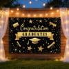 Class of 2026 Congrats Grad Black Golden Glitter Photography Backdrop Congratulate Gold Graduation Cap Celebration Prom Party Background Cake Table Banner Photo Booth Props