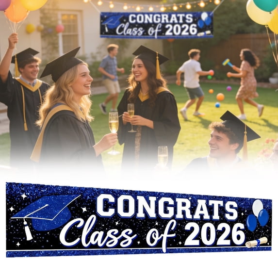 Class of 2026 Congrats Grad Yard Banner, Graduation Decorations 2026, Graduation Banner, Graduation Party Decorations, Glitter Grad Cap Diploma Outdoor Graduation Decor Blue 1Pcs