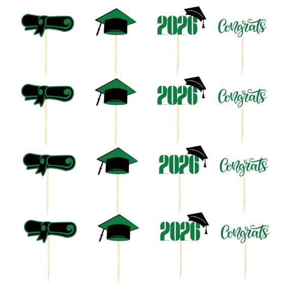 Class of 2026 Cupcake Picks,Graduation Party Supplies,Class of 2026 Cake Topper,Class of 2026 Graduation Cupcake Toppers,Graduation Cake Decorations,Cake Picks & Toppers for Congrats Grad,Green,16PCS