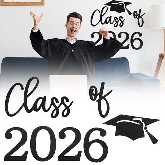 Class of 2026 Decal Sign for Balloon Arch, Class of 2026 Sign for Backdrop, Felt Wall Decor Class of 2026 Congrats Grad Decal Sign for Graduation Backdrop Grad Party Decorations Photo Props (Black)