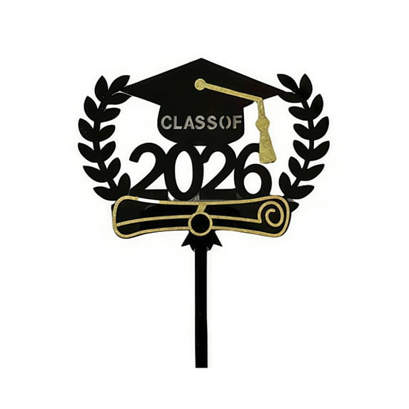 Class of 2026 Glitter Cake Topper – Congrats Grad Cap Pick for High School and College Graduation – 2026 Graduation Party Supplies for Cake and Dessert Decorations, 1 PCS (Black-2)