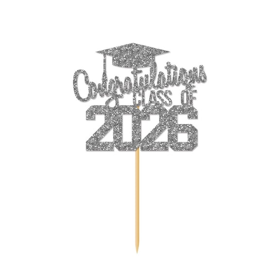 Class of 2026 Glitter Congratulations Cake Topper 5.9 Inch, Congrats Grad Decorations for High School College Senior Graduation Celebration Party Decor and Supplies