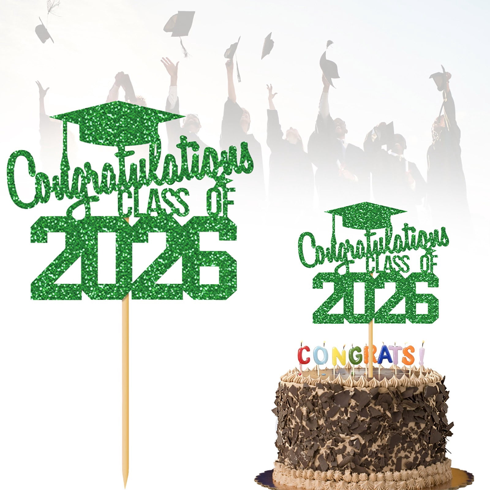 Class Of 2026 Glitter Graduation Cake Topper Congrats Grad Cake Decor 2026 Graduation Party Cake Pick For High School College Senior Graduation Celebration Cake Decoration