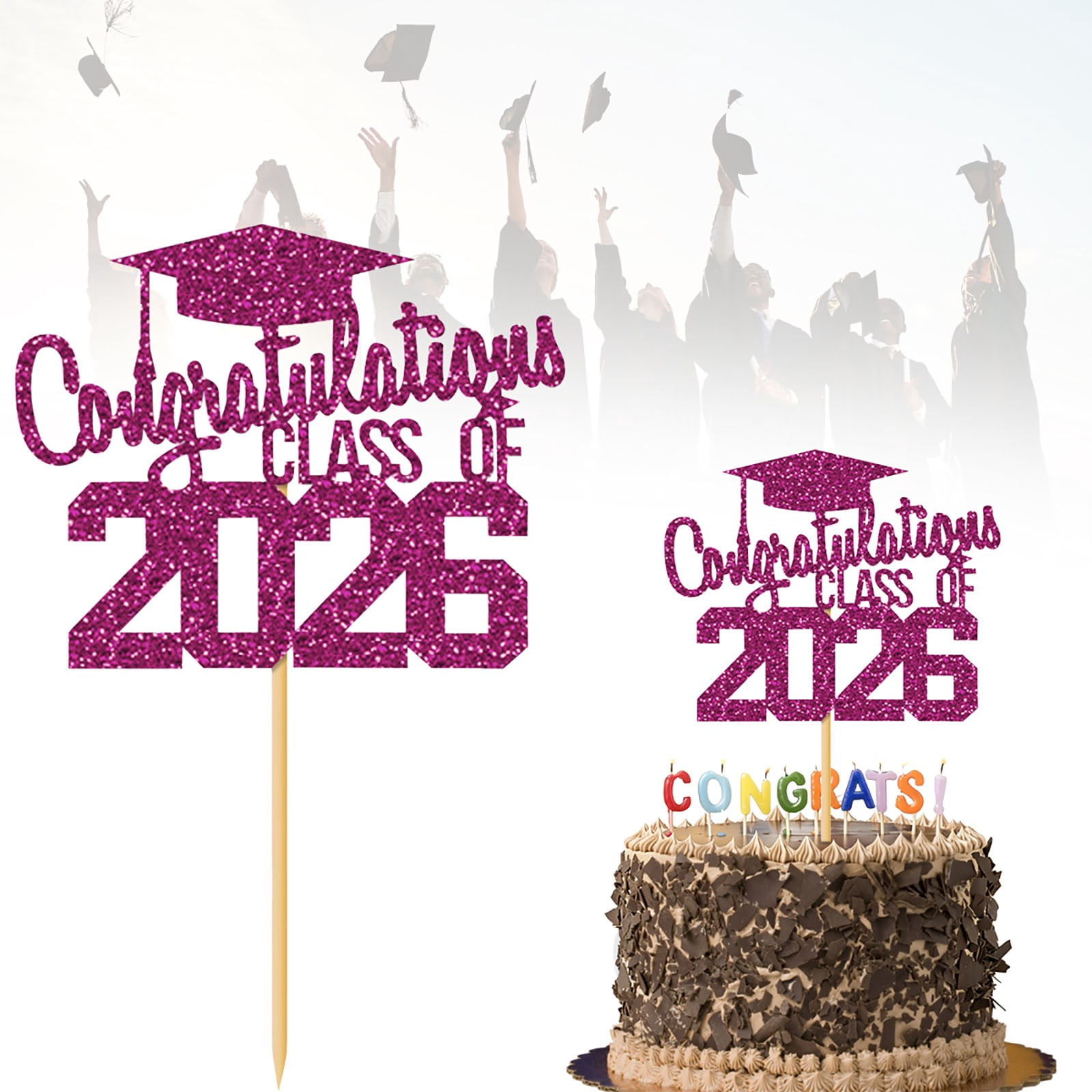 Class Of 2026 Glitter Graduation Cake Topper Congrats Grad Cake Decor 2026 Graduation Party Cake Pick For High School College Senior Graduation Celebration Cake Decoration