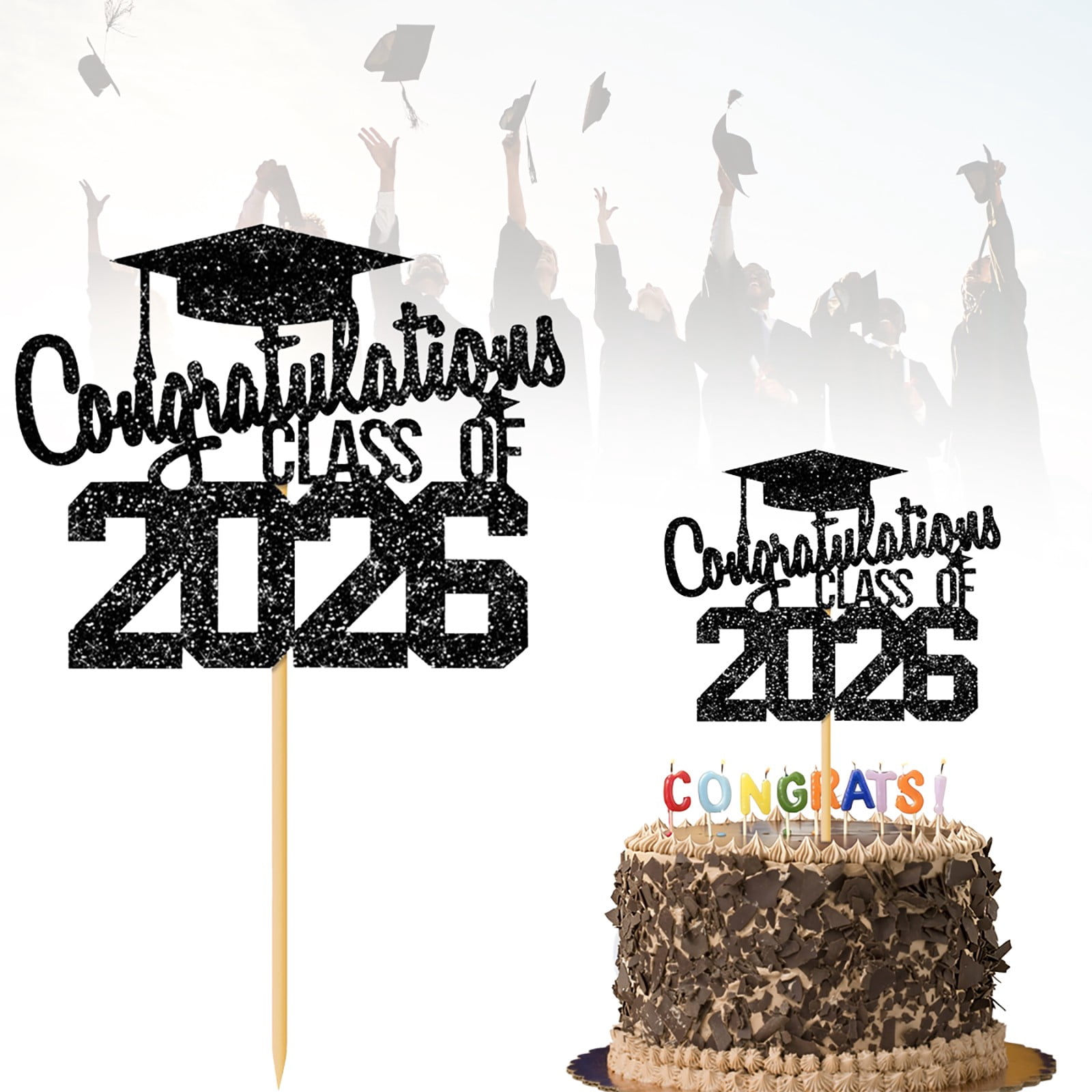 Class Of 2026 Glitter Graduation Cake Topper Congrats Grad Cake Decor 2026 Graduation Party Cake Pick For High School College Senior Graduation Celebration Cake Decoration