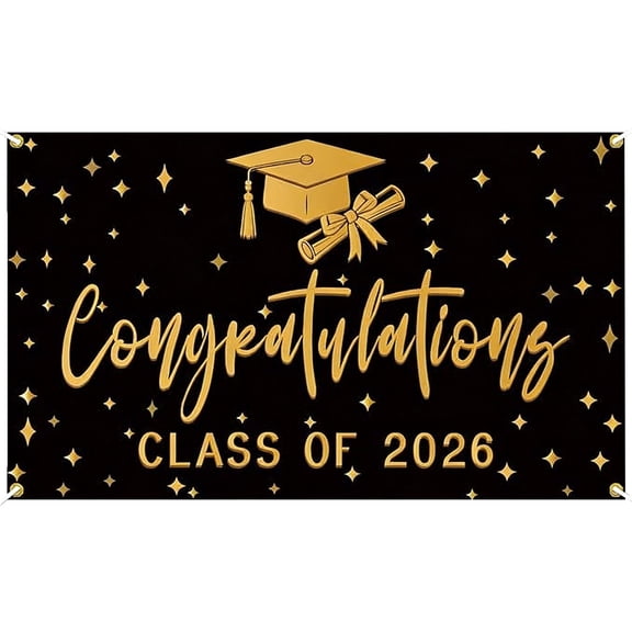 Class of 2026 Gold Stars Graduation Banner Backdrops, Grad Party Photo Backgrounds Graduation Ceremony Posters,HD Print Backdrops for High School College Commencement Celebration Photo Booth,Black
